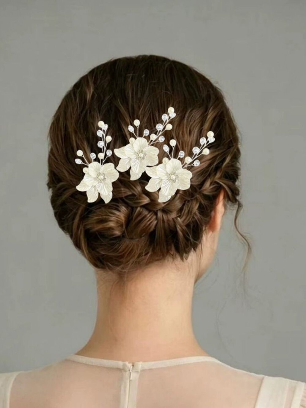 White Floral Bridal Hair Pins Set | Crystal Pearl Wedding Hair Pieces for Bride
